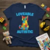 Loveable Autistic text with a cute cat made of colorful puzzle pieces, representing autism awareness