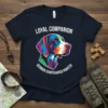 Loyal Companion German Shorthaired Pointer design with colorful dog portrait and text on a navy t-shirt