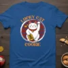 Lucky Cat Cookie t-shirt with a white Maneki Neko cat holding a gold ingot and wearing a red collar