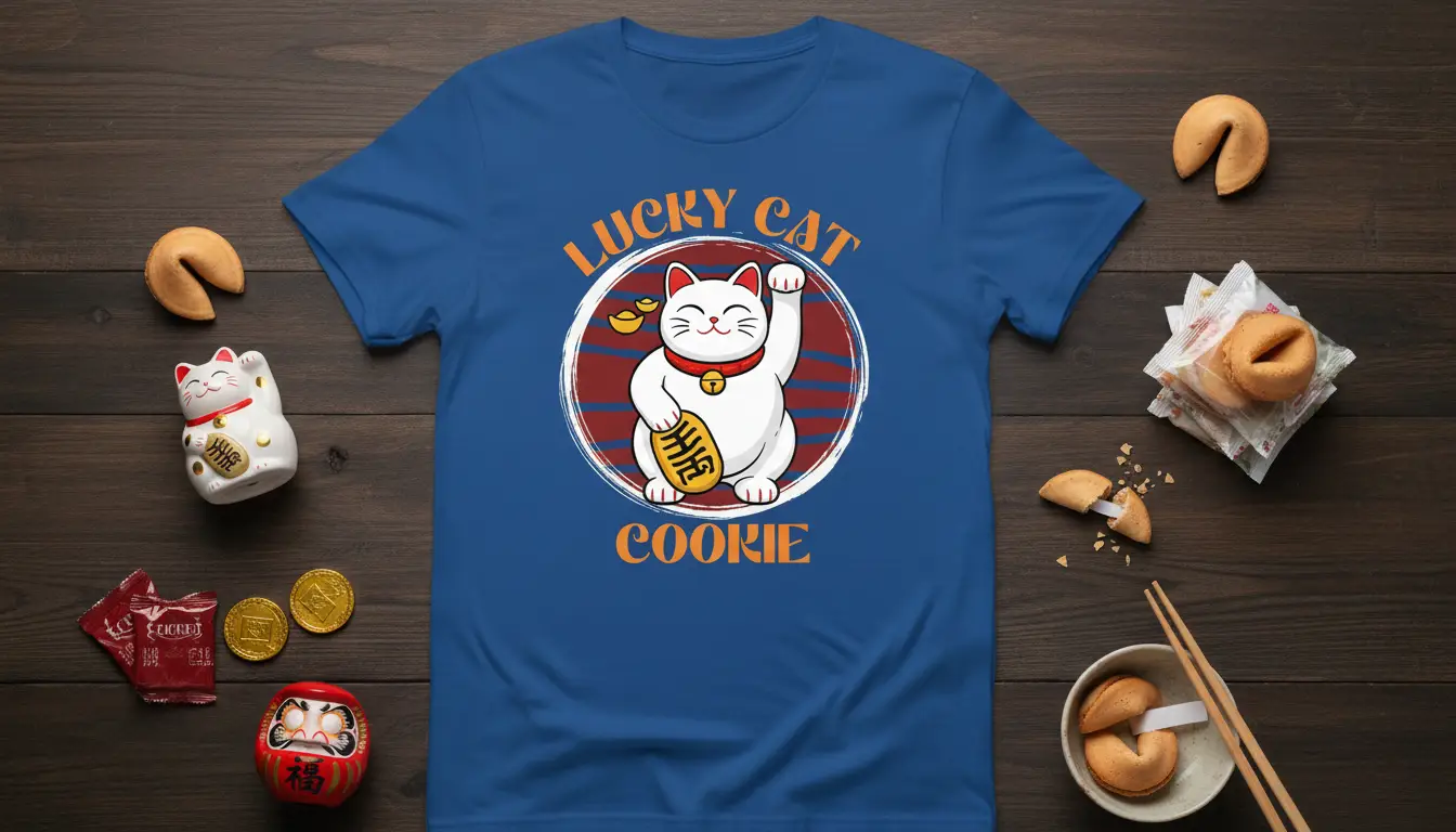 Lucky Cat Cookie T-Shirt Adorable Maneki Neko Fortune Gift