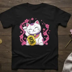 招き猫 eye-catching graphic design printed on comfortable cotton t-shirt