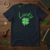 Lucky T-Shirt with a green four-leaf clover graphic and "Lucky" text, designed for St. Patrick's Day