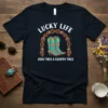 LUCKY LIFE GOOD TIMES text design featuring detailed typography on quality t-shirt