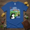 Lucky Shamrock Isle Pot of Gold Guaranteed t-shirt design with a frog wearing a leprechaun hat and holding a shamrock