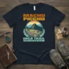 Machu Picchu Inca Trail Survivor t-shirt design featuring a circular graphic of the ancient ruins and mountains with text