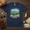 Mackinac Island Michigan t-shirt design featuring a vintage bicycle, Grand Hotel, and lake scene