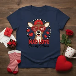 MAD LOVE For my Mama t-shirt featuring a cute deer wearing heart sunglasses and a red baseball cap