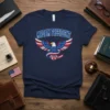 Madam President T-Shirt with a patriotic American eagle design and bold blue lettering