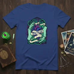 Made For You t-shirt design featuring a stylized anatomical heart held by green hands, surrounded by thorny vines