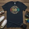 Made in 1989 All Original Parts vintage birthday t-shirt design with retro typography and gear graphic