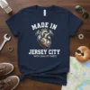 Made in Jersey City *With Quality Parts t-shirt design featuring a mechanical heart graphic and vintage lettering