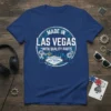 T-shirt with "Made in Las Vegas With Quality Parts" text and Las Vegas skyline graphic