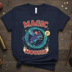 Magic Mouser T-Shirt with a winged mouse design and magical elements, featuring text "MAGIC MOUSER"