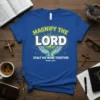 Christian t-shirt with "MAGNIFY THE LORD EXALT HIS NAME TOGETHER Psalm 34:3" text and uplifting sunburst graphic