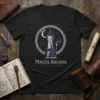 Magus Arcana Orders & Incantations T-Shirt design featuring a wizard tower, moon, stars, and a robed figure