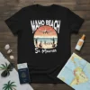 Maho Beach St. Maarten t-shirt with silhouette of people watching an airplane land overhead