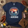 Maine Lighthouse Ship detailed graphic design printed on comfortable cotton t-shirt