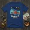 Mainz Germany cityscape t-shirt design featuring the cathedral at night with stars and moon