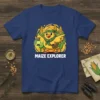 Maize Explorer T-Shirt with a cute cartoon chick holding a lantern amidst corn stalks
