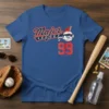 Major League 99 Baseball T-Shirt with retro styling and a cartoon baseball character wearing sunglasses and a mohawk
