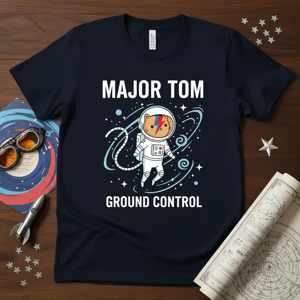 Major Tom Ground Control Cat Astronaut Tee Space Music Gift
