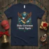 Make Christmas Great Again t-shirt with a patriotic eagle, snowflakes, and holly graphic