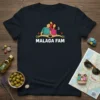 T-shirt featuring the text "MALAGA FAM" in white capital letters, with a graphic of a family and stylized foliage