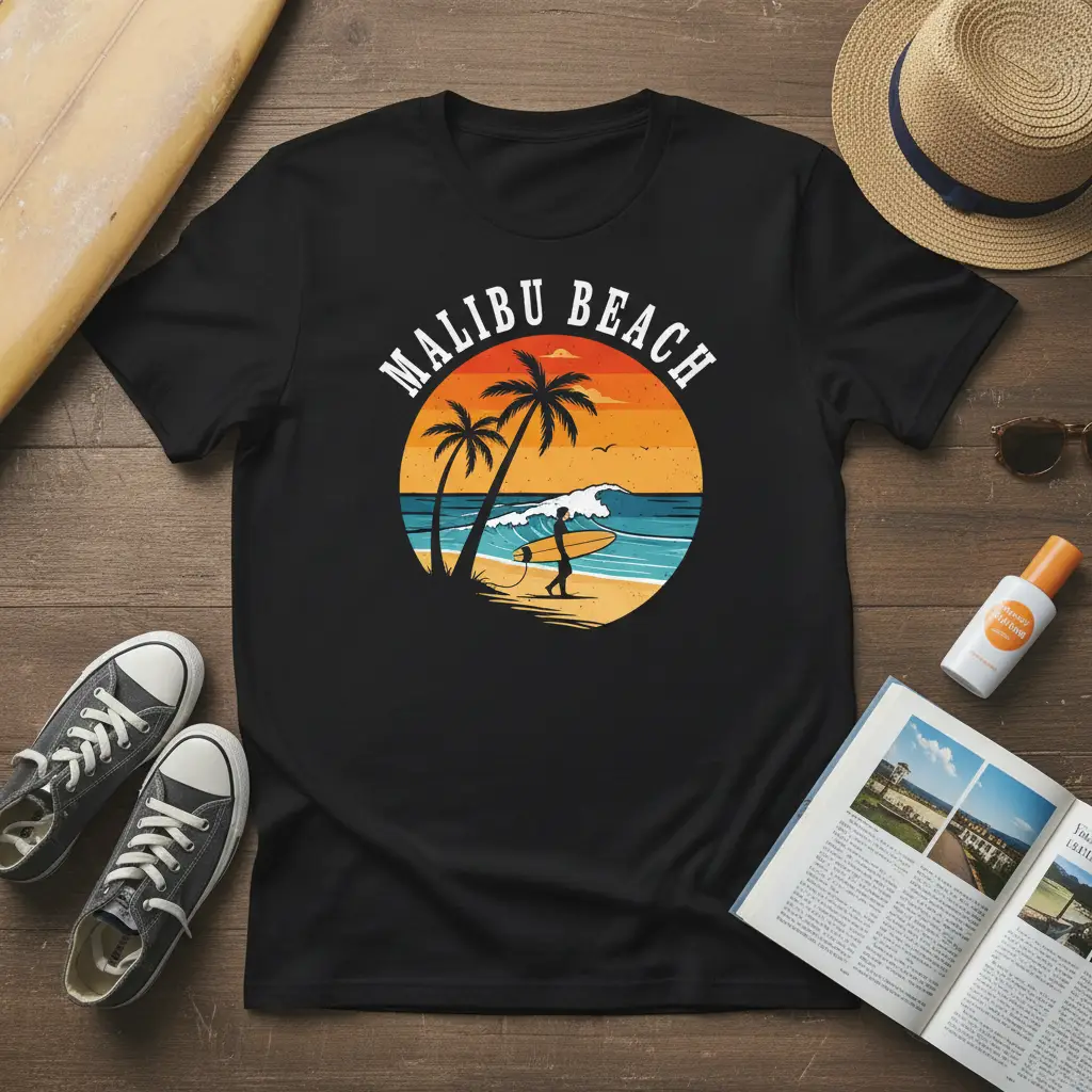 Malibu Beach Sunset Surf T-Shirt California Vibes
