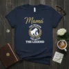 Mamá The Woman The Myth The Legend text design with bear and cub graphic on a navy t-shirt