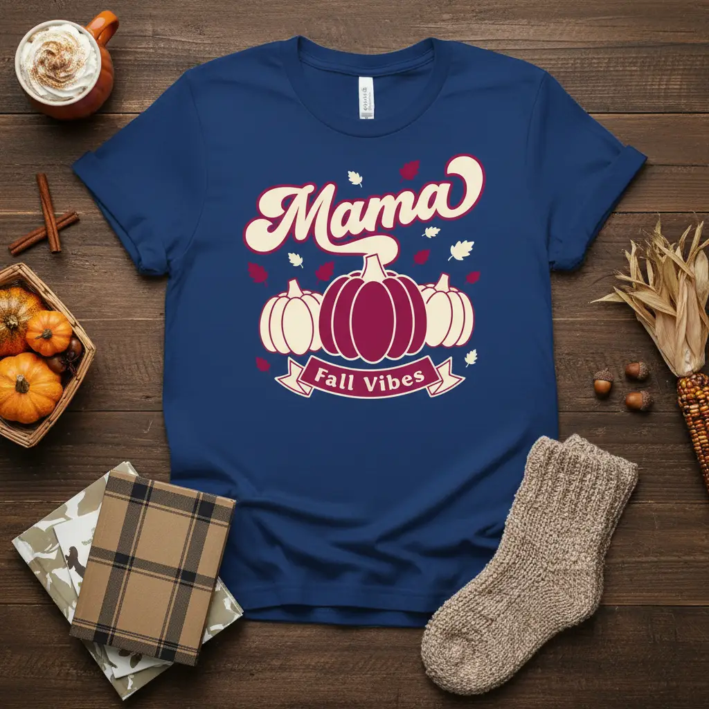Mama Fall Vibes Pumpkin T-Shirt Autumn Comfort Gift
