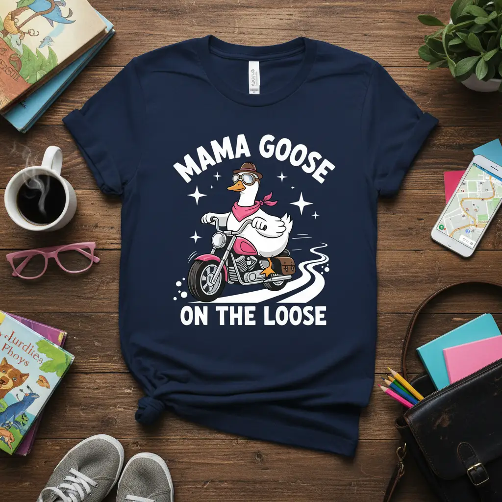 Mama Goose on the Loose T-Shirt Funny Biker Mom Gift