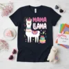 Mama Llama text design with a cute white llama wearing a party hat and colorful garland