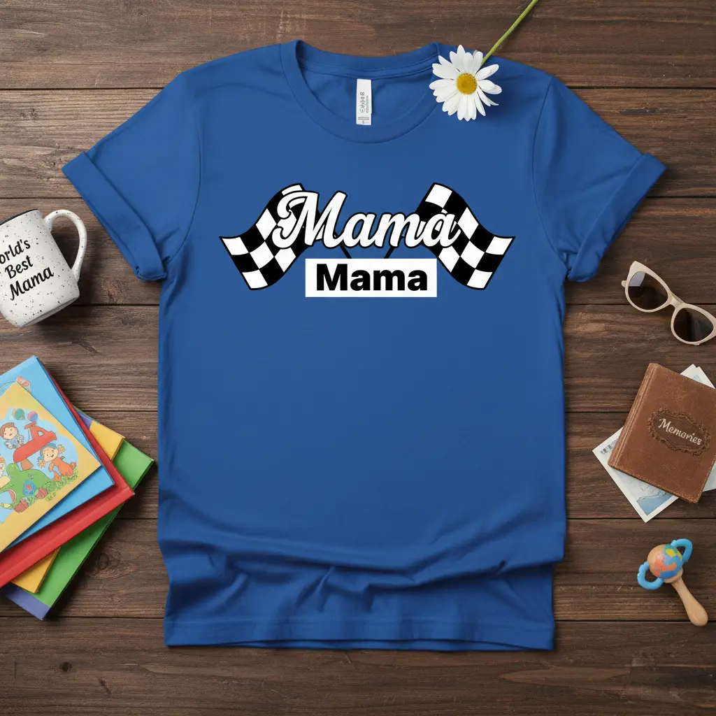 Mama Mama Racing Checkered Flag T-Shirt for Moms