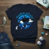 Mama Whale t-shirt design with a mother and baby orca swimming in a blue circle graphic