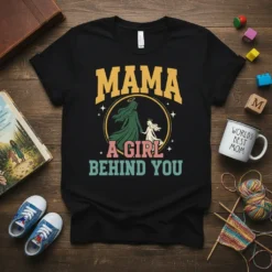 Mama A Girl Behind You t-shirt design with a mother and daughter silhouette in a circle