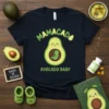 Mamacado Avocado Baby t-shirt with a cute avocado graphic showing a fetus inside, featuring text "Mamacado" and "Avocado Baby"
