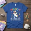 Blue t-shirt with "MAMACORN LIKE A REGULAR MAMA ONLY WAY MORE MAGICAL" text and a dabbing unicorn graphic