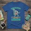 Mamasaurus Like A Normal Mom Only More Awesome text with a dinosaur skeleton graphic on a blue t-shirt