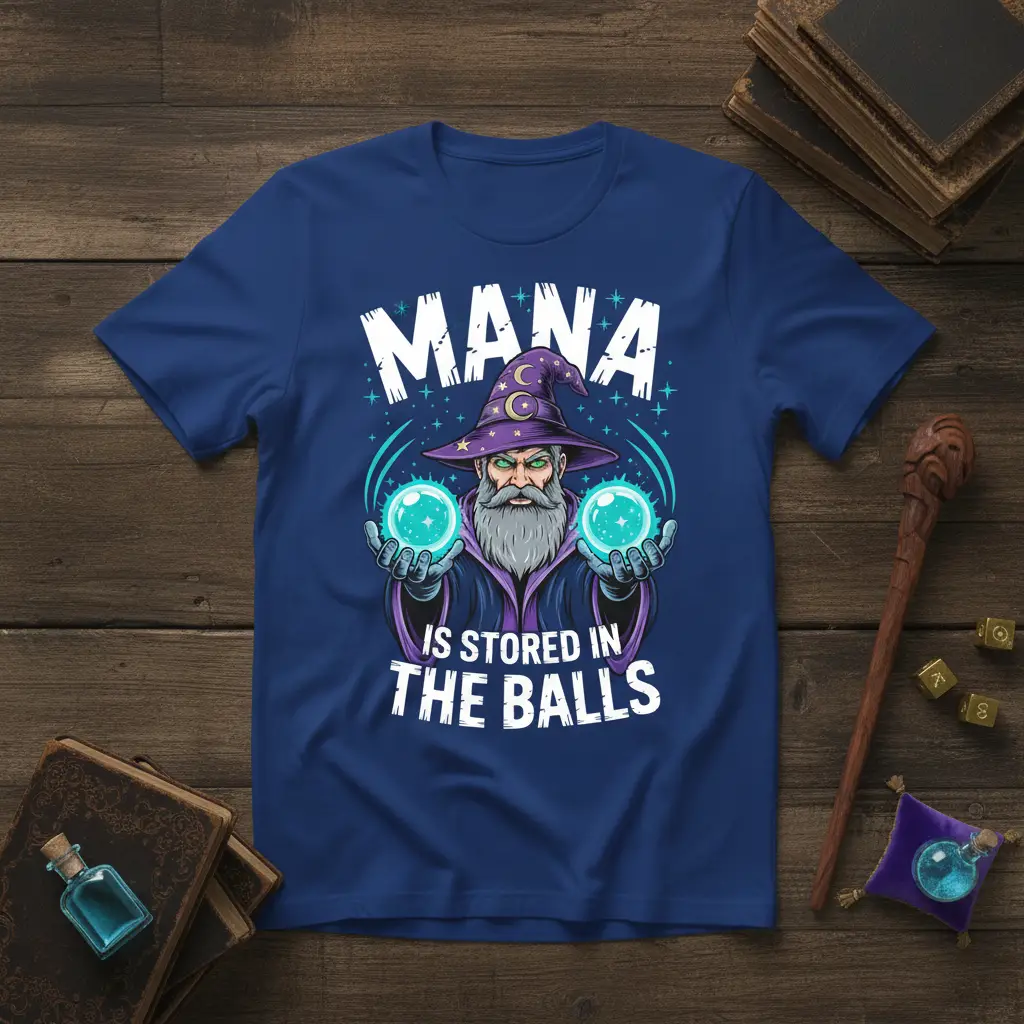 Mana Is Stored in the Balls Wizard T-Shirt Funny Gamer Gift