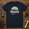 Manama Bahrain text with a stylized cityscape skyline graphic on a dark t-shirt