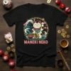 Maneki Neko lucky cat t-shirt design with Japanese wave and cherry blossoms