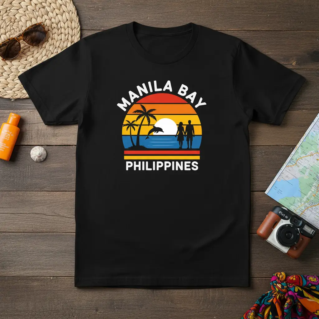 Manila Bay Philippines Sunset Couple T-Shirt Vacation Gift