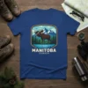 Manitoba Canada Moose T-Shirt design featuring a bull moose by a lake with mountains in the background