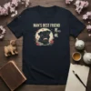 Man's Best Friend Pug T-Shirt design featuring a black pug illustration with Japanese text and cherry blossoms