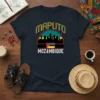 Maputo Mozambique skyline t-shirt design featuring city silhouette and flag