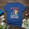 Marchica Ped Xing t-shirt design with cartoon kids crossing a street under a large mushroom, featuring red text