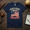 Marco Rubio 2028 For President t-shirt design with American flag and laurel wreath graphic