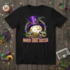 Mardi Gras Soccer t-shirt design featuring a soccer ball, purple top hat, and festive masks