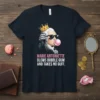 Marie Antoinette blowing bubble gum with sunglasses and crown on a t-shirt, text reads "MARIE ANTOINETTE BLOWS BUBBLE GUM AND