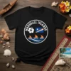 Marshall Islands t-shirt design with flag, hibiscus flower, and sailboats on wavy blue lines